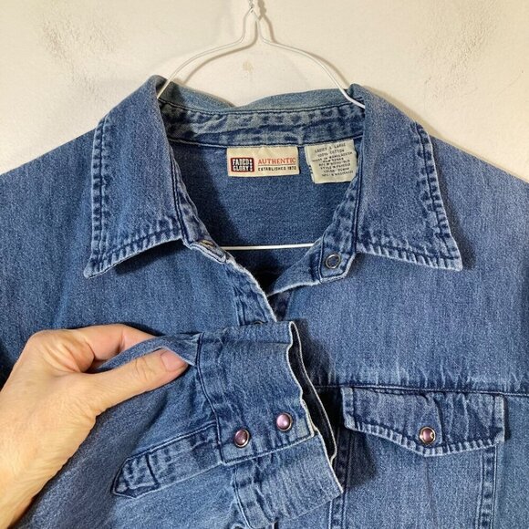 Womens Vintage Faded Glory Pearl Snap Western Shirt 3/4 Sleeve Blue L Cotton - Picture 3 of 7